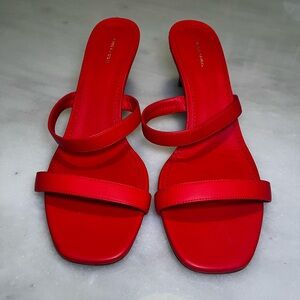 Mansur Gavriel “Fino” Women’s Red Genuine Leather Sandals - Minimal Double Strap